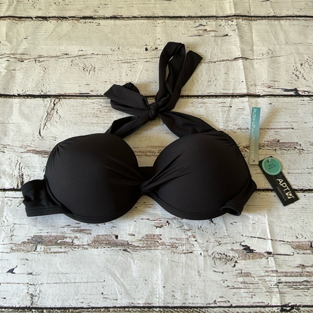 NWT women’s Size S Small Black Bikini Top, push-up with underwire, Apt 9